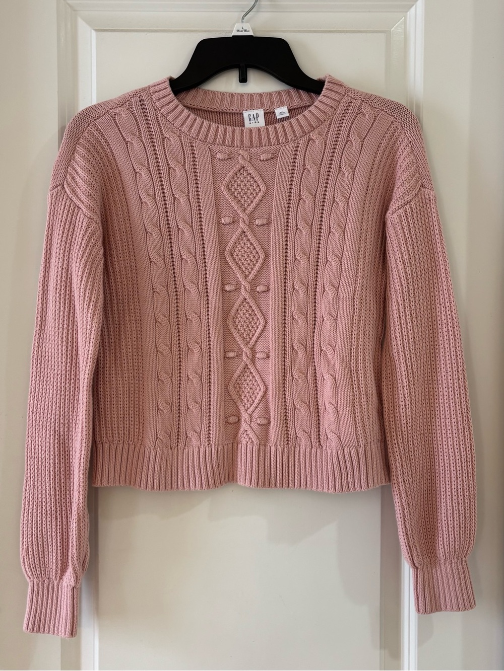 GAP Kids Girls Dusty Pink Cable Knit Bobble Diamond Sweater XXL 14-16 Preppy